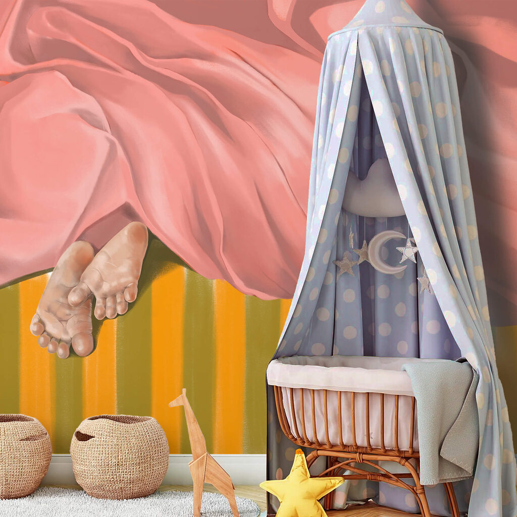 Пара ніжок під рожевою ковдрою