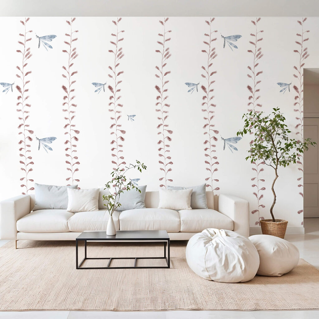 Шпалери з метеликами та листям