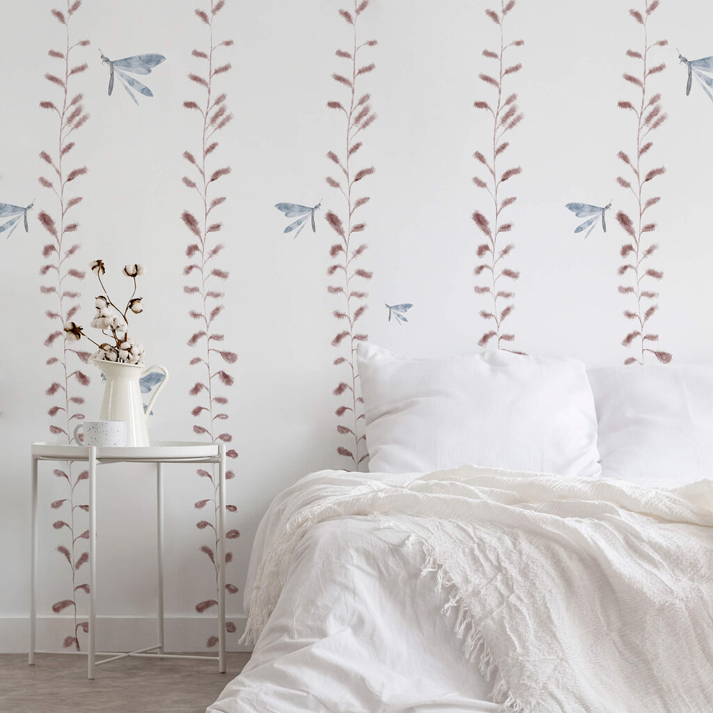 Шпалери з метеликами та листям