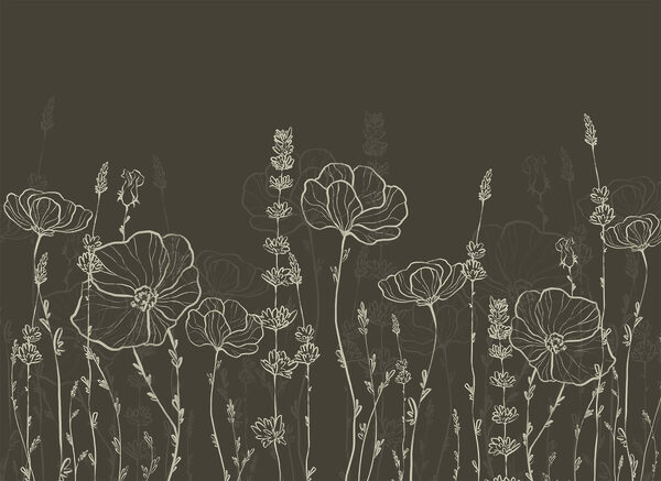 Line of flowers on a dark background Line of flowers on a dark background