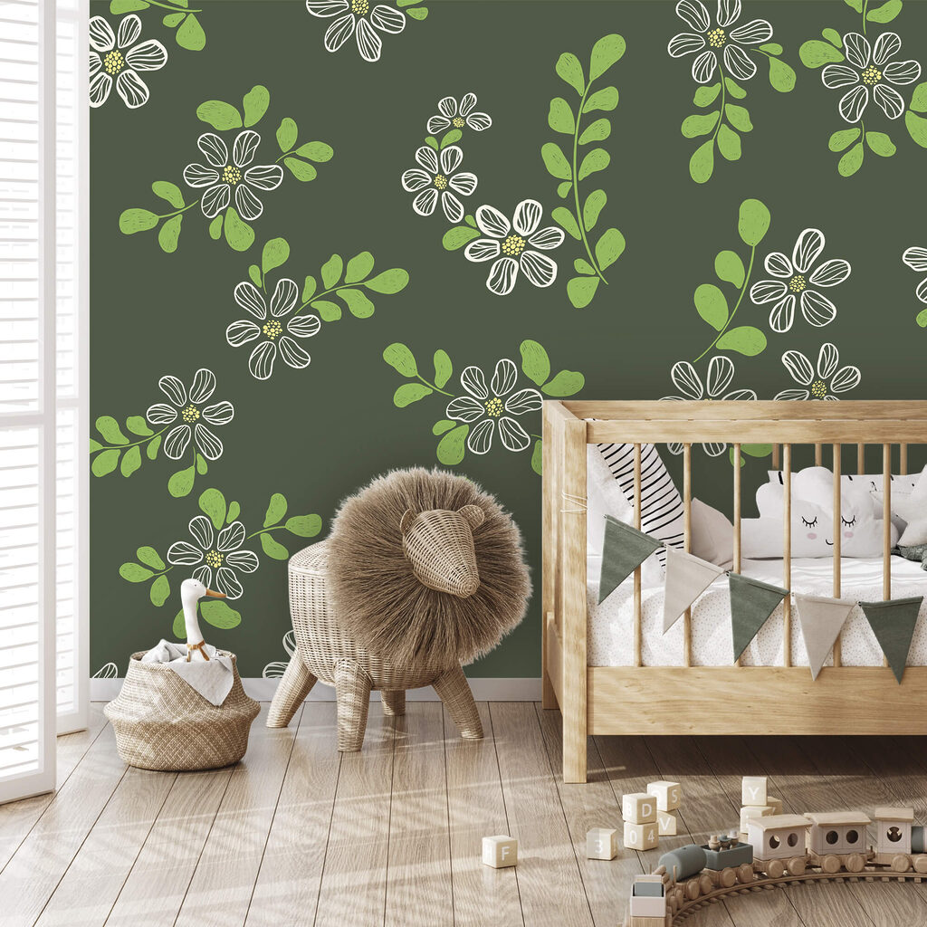 Візерунок із білих квітів та зеленого листя Візерунок із білих квітів та зеленого листя