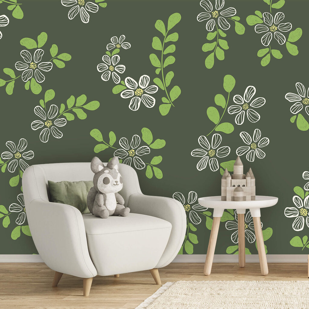 Візерунок із білих квітів та зеленого листя Візерунок із білих квітів та зеленого листя