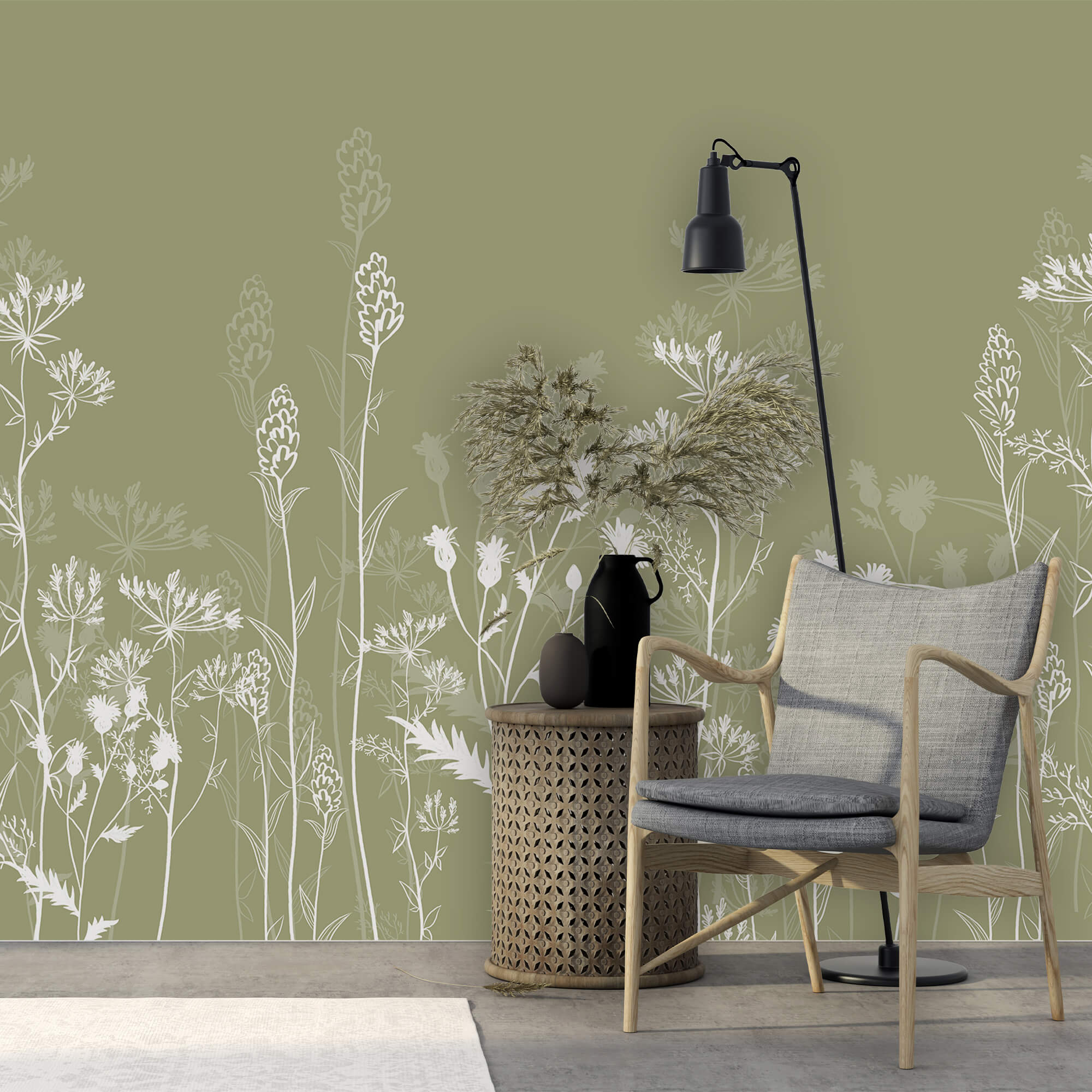 Ніжні квіткові візерунки на зеленому тлі