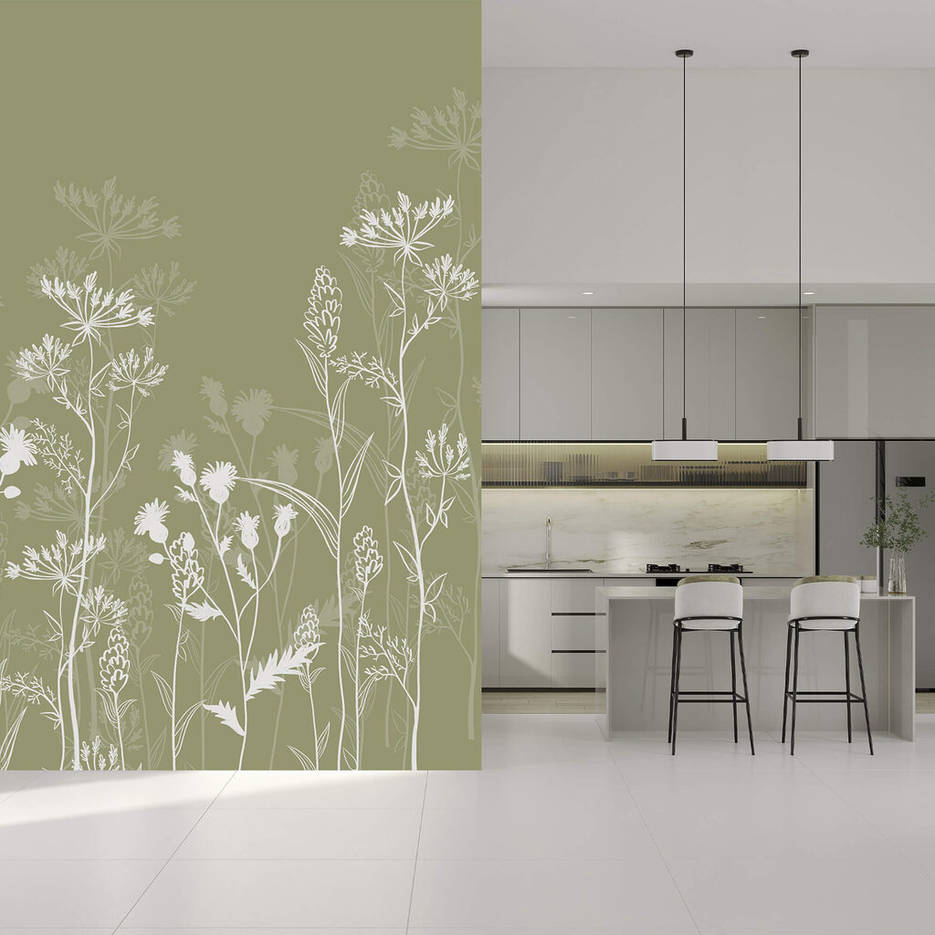 Ніжні квіткові візерунки на зеленому тлі