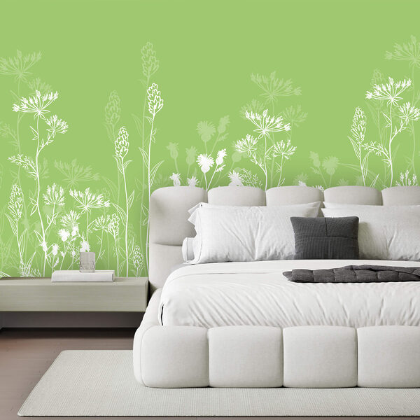 Фотошпалери Фотошпалери Білі квіти на зеленому тлі (Артикул: t00631v1)