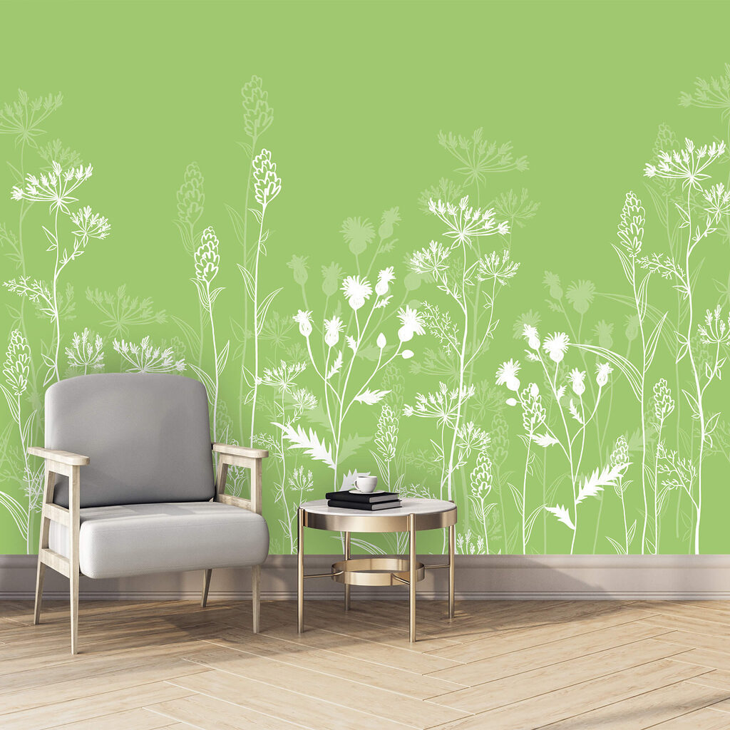 Білі квіти на зеленому тлі