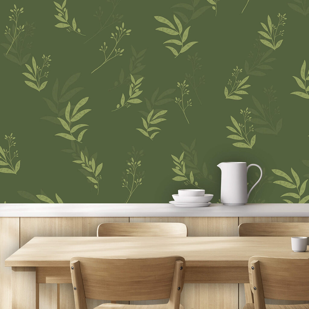 Візерунок з листя на зеленому тлі