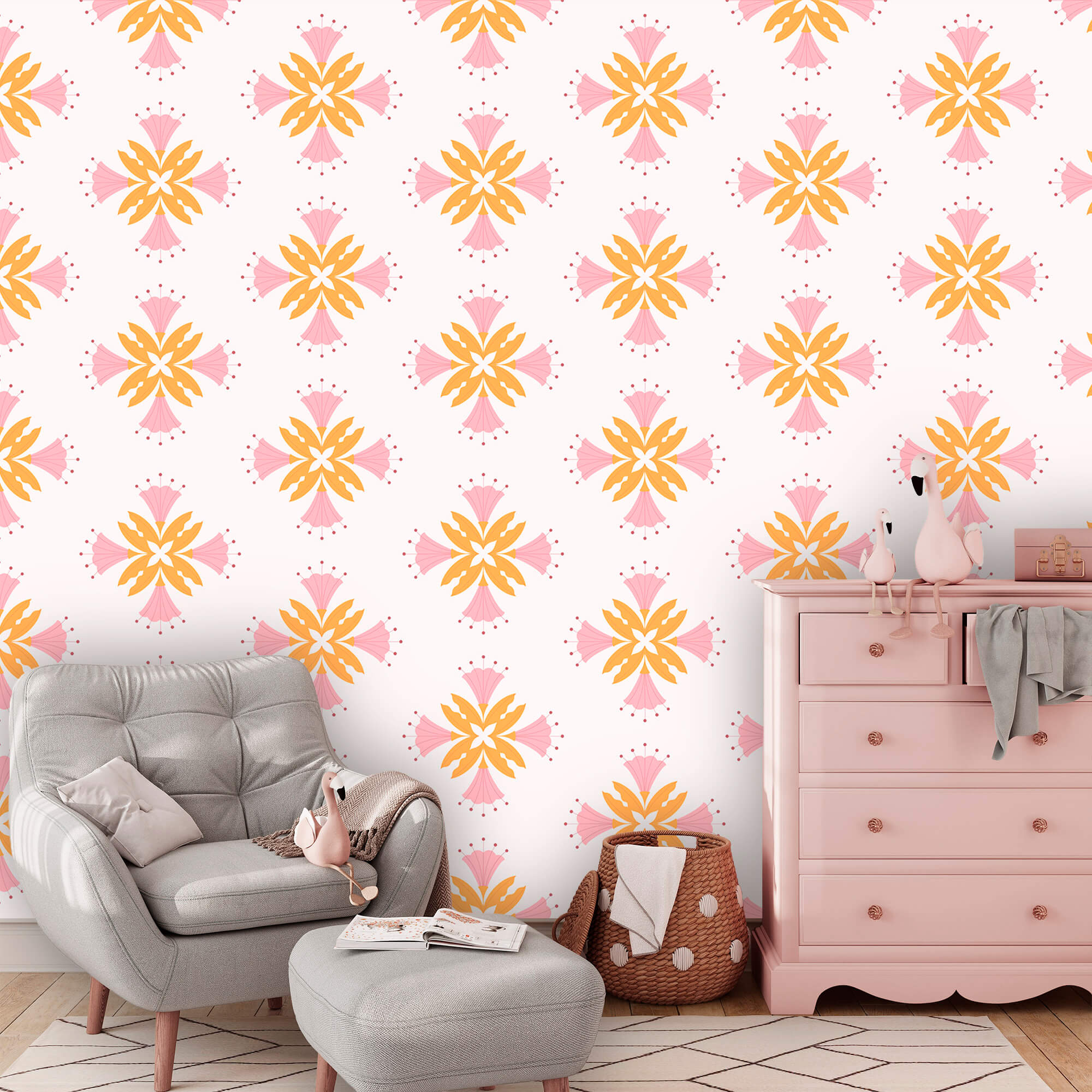 Візерунок із рожевих та помаранчевих квітів Візерунок із рожевих та помаранчевих квітів