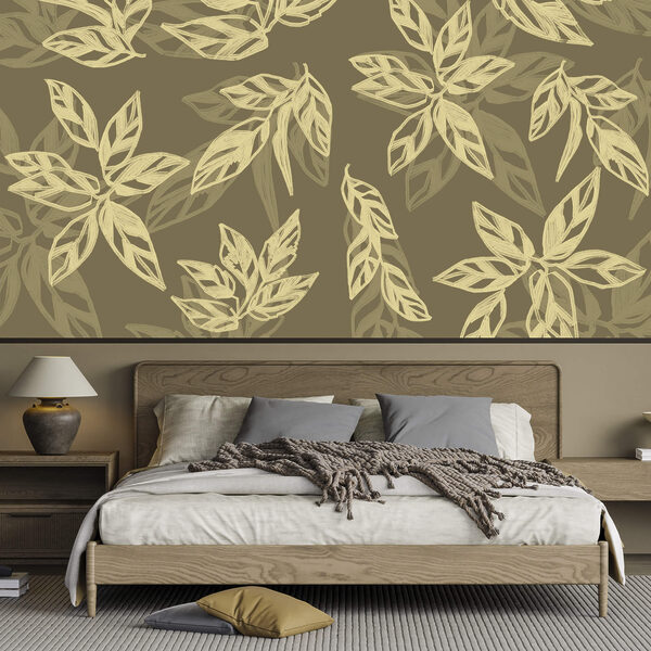 Візерунок з листя на коричневому тлі