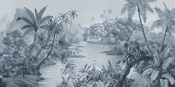 A river with zebras and mountains A river with zebras and mountains