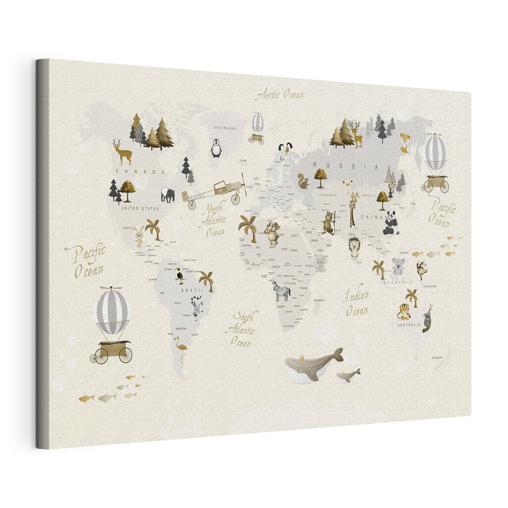 A map of the world with animals