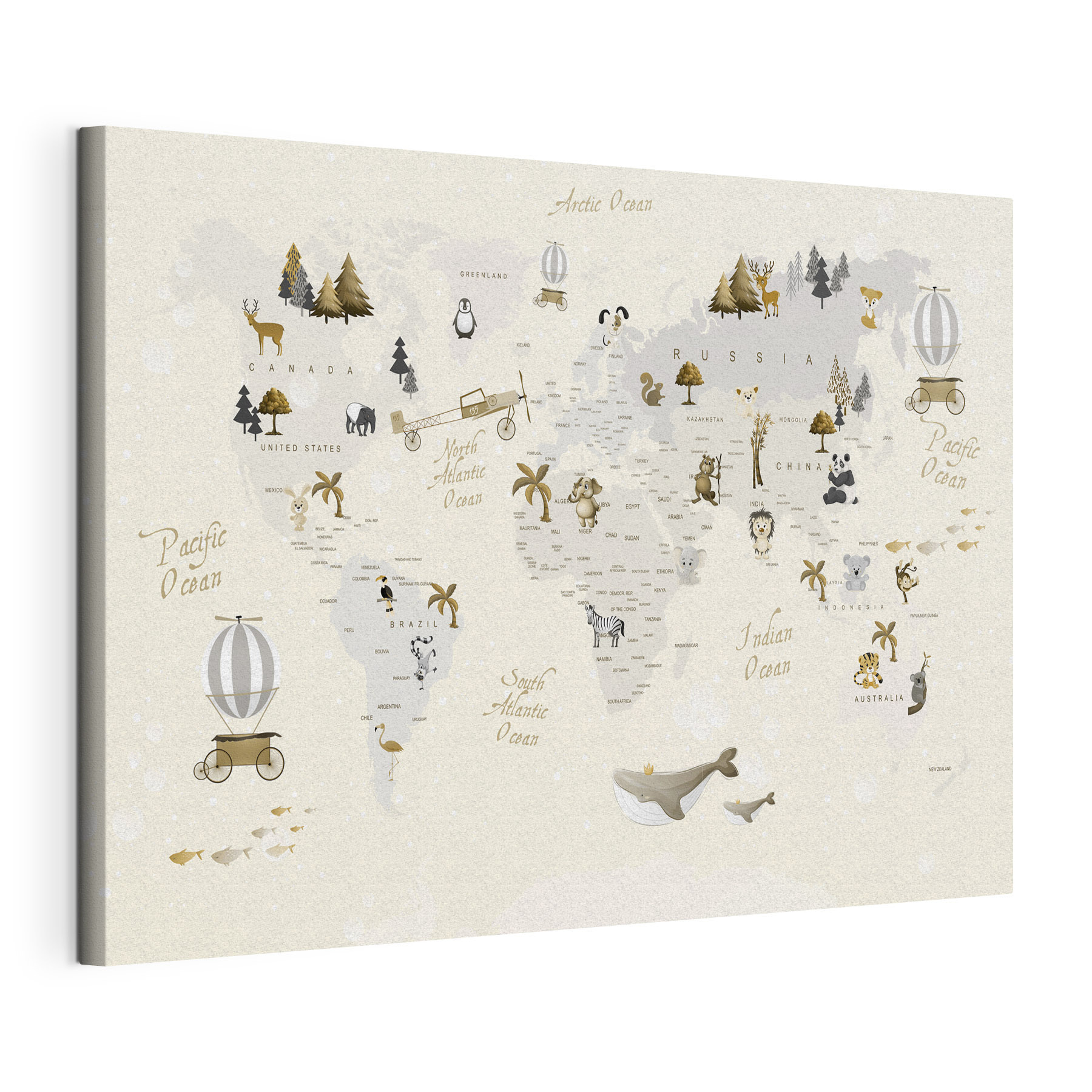 A map of the world with animals