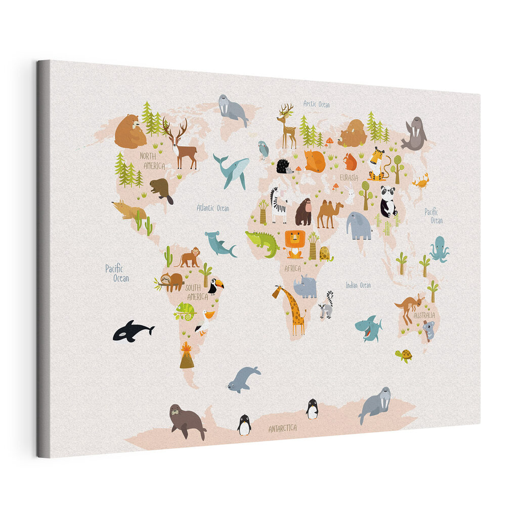 A map of the world with animals
