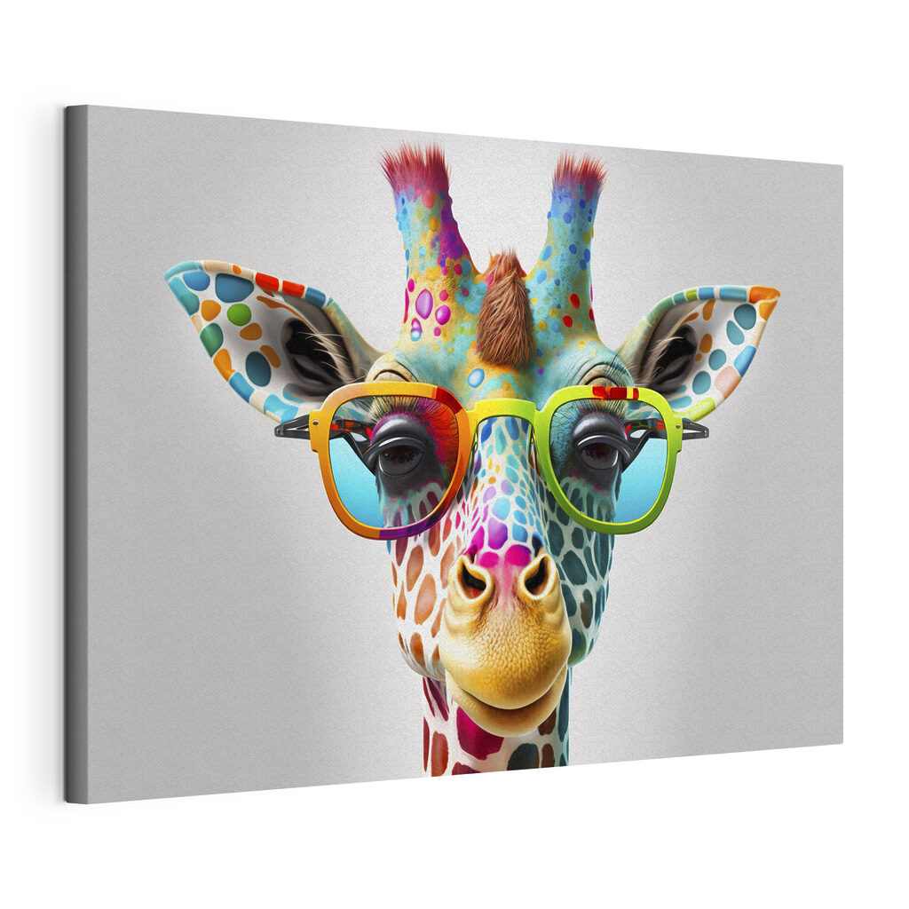 A giraffe wearing glasses