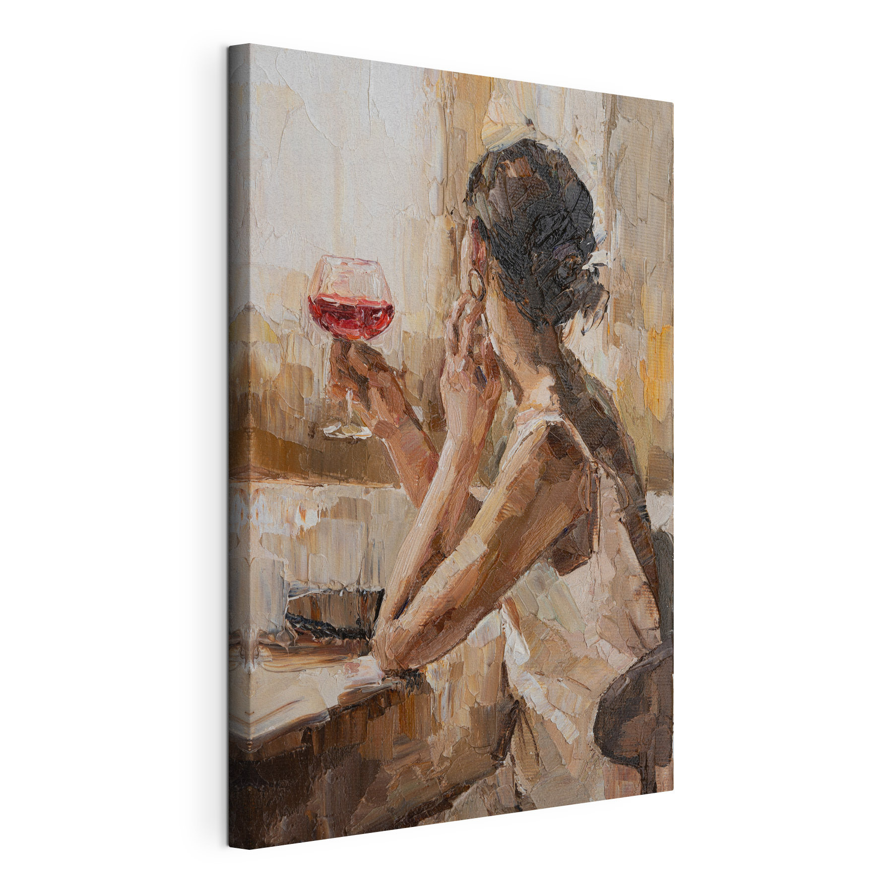 A painting of a woman holding a glass of wine A painting of a woman holding a glass of wine