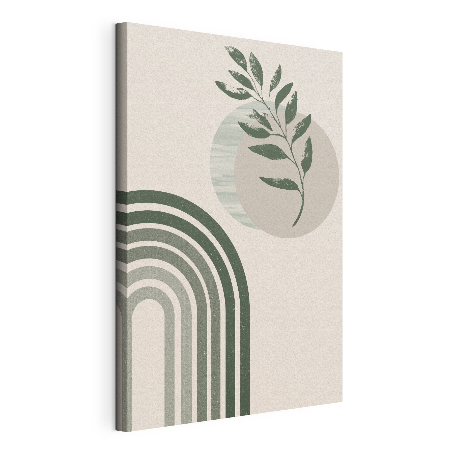 A green and white rainbow with a leaf and a plant A green and white rainbow with a leaf and a plant