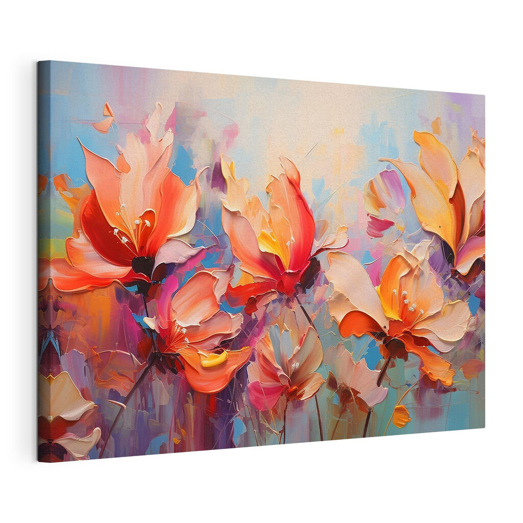 A painting of flowers on a blue background A painting of flowers on a blue background