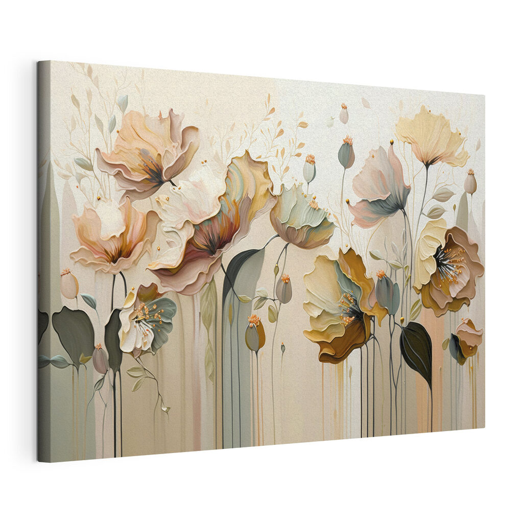 A painting of flowers on a wall