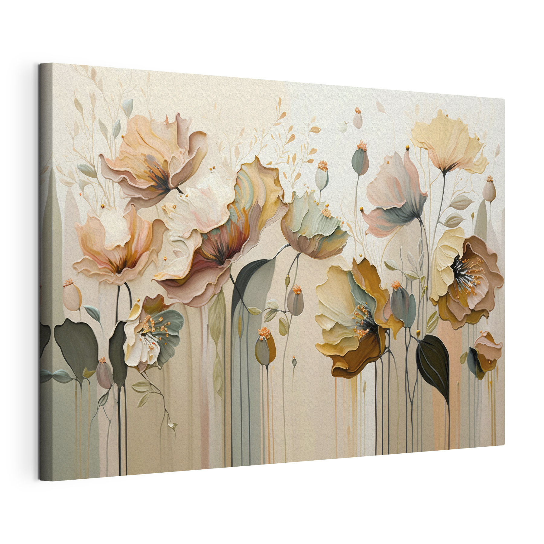 A painting of flowers on a wall