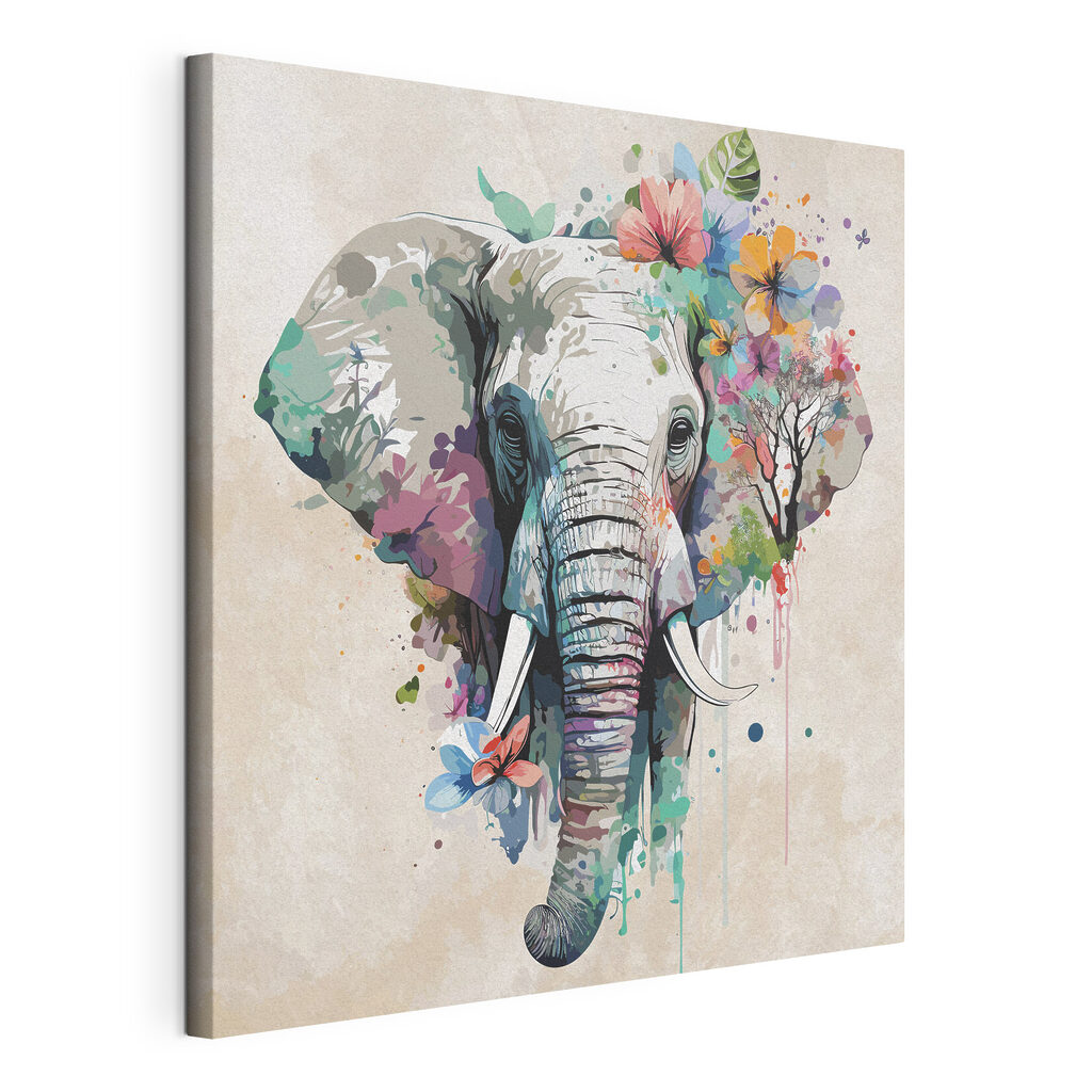 An elephant with flowers and leaves