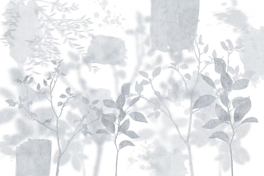 White and gray background with leaves and brush strokes White and gray background with leaves and brush strokes