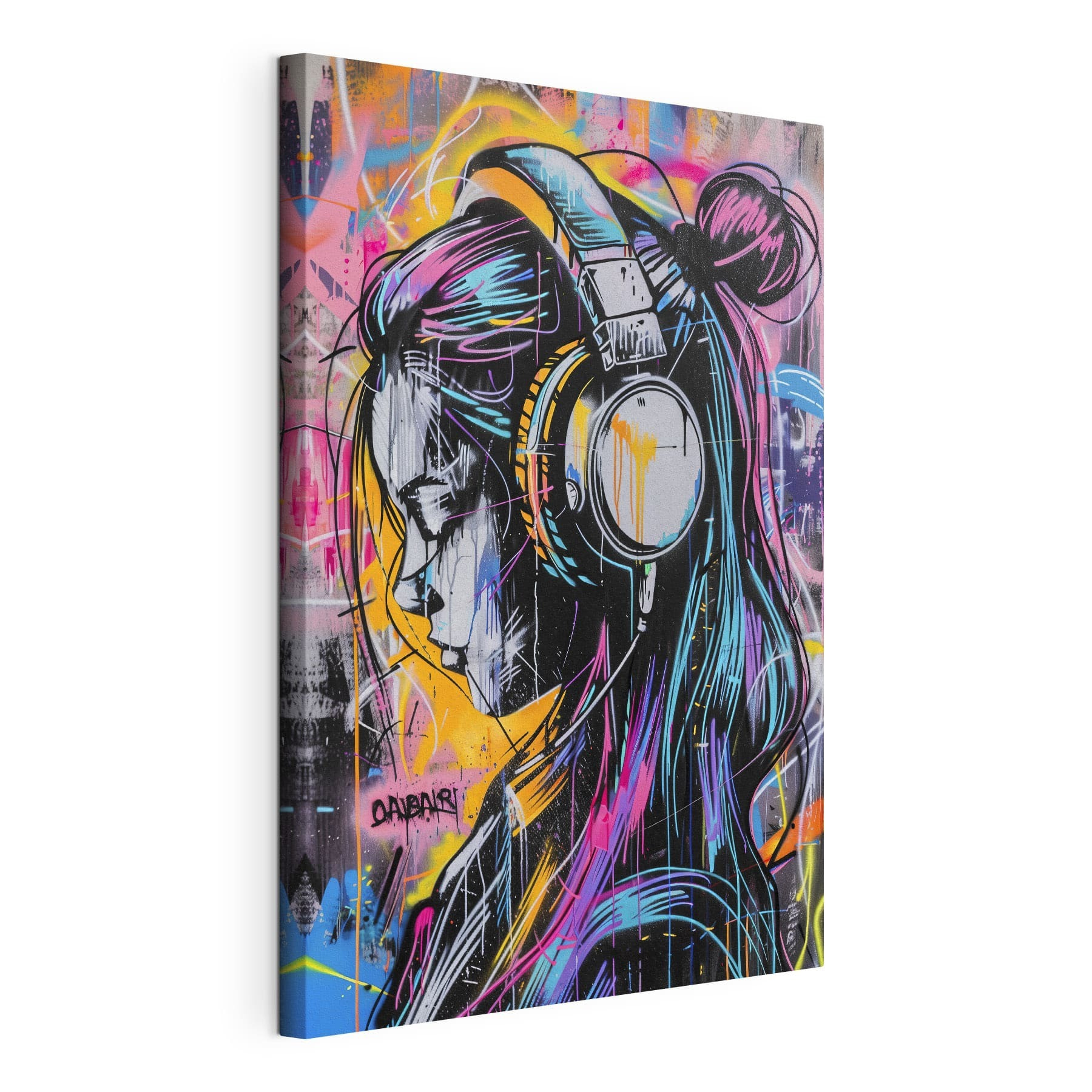 Graffiti of a woman with headphones