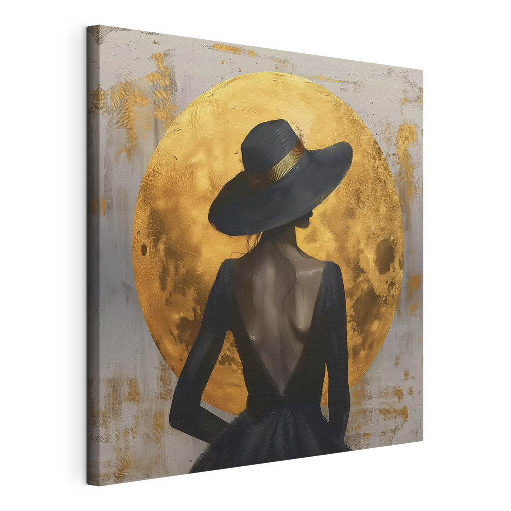 Woman in a black dress and hat