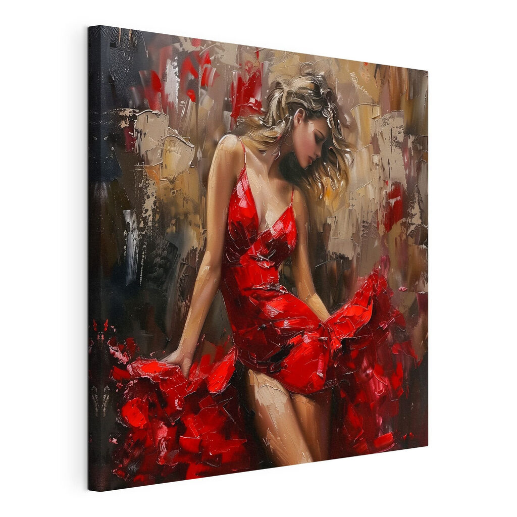 Painting of a woman in a red dress
