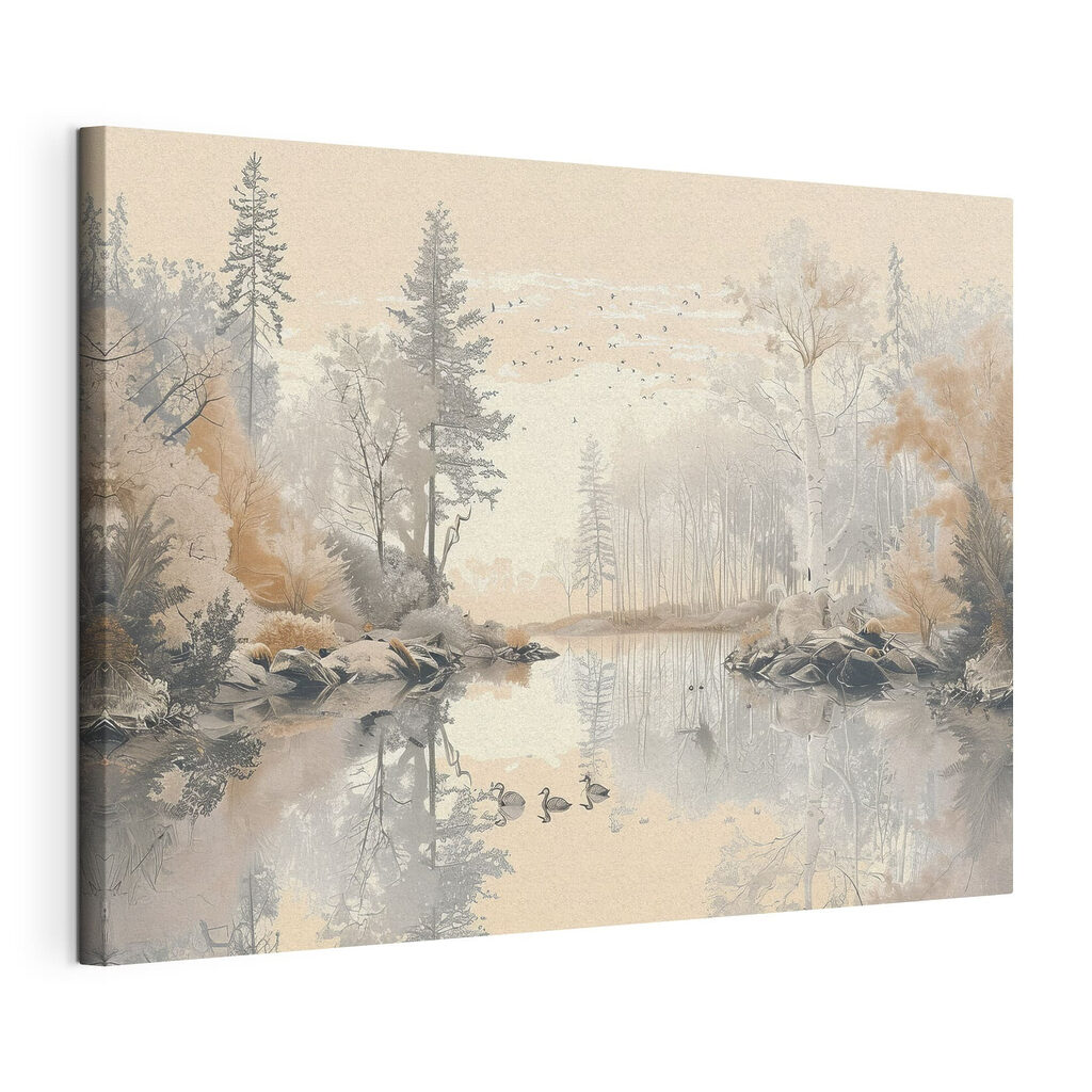 Lake with trees and birds