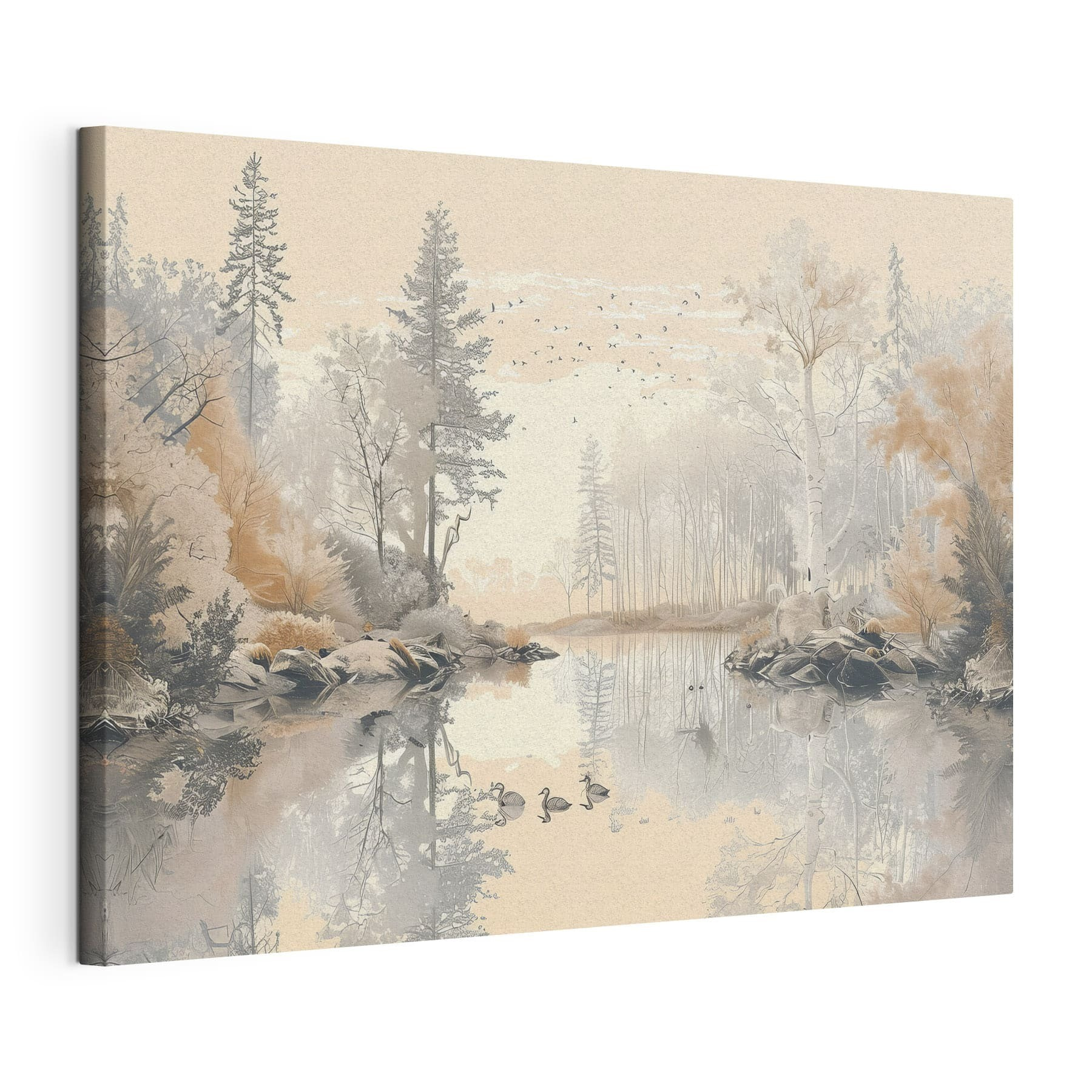 Lake with trees and birds