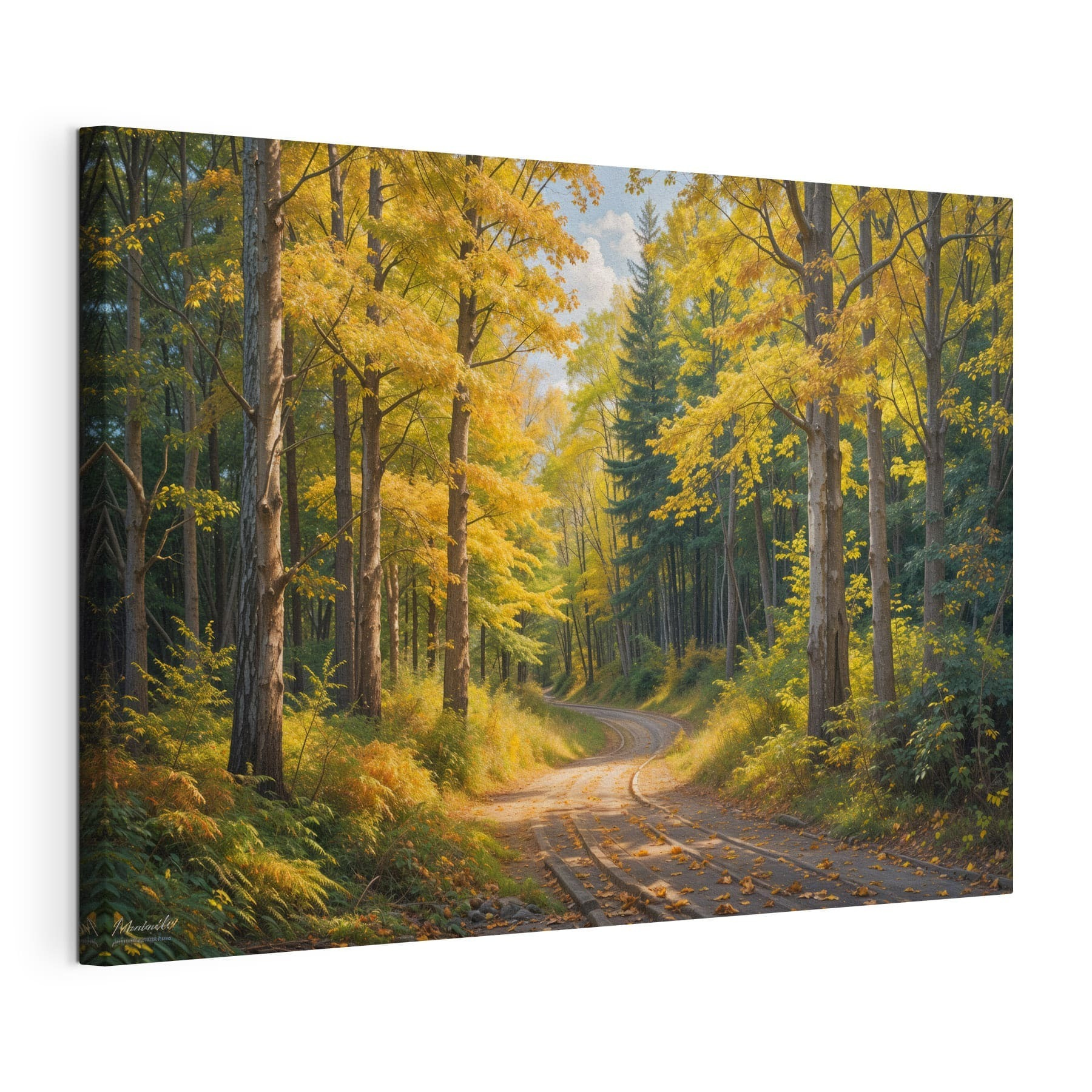 Road through a forest with yellow leaves