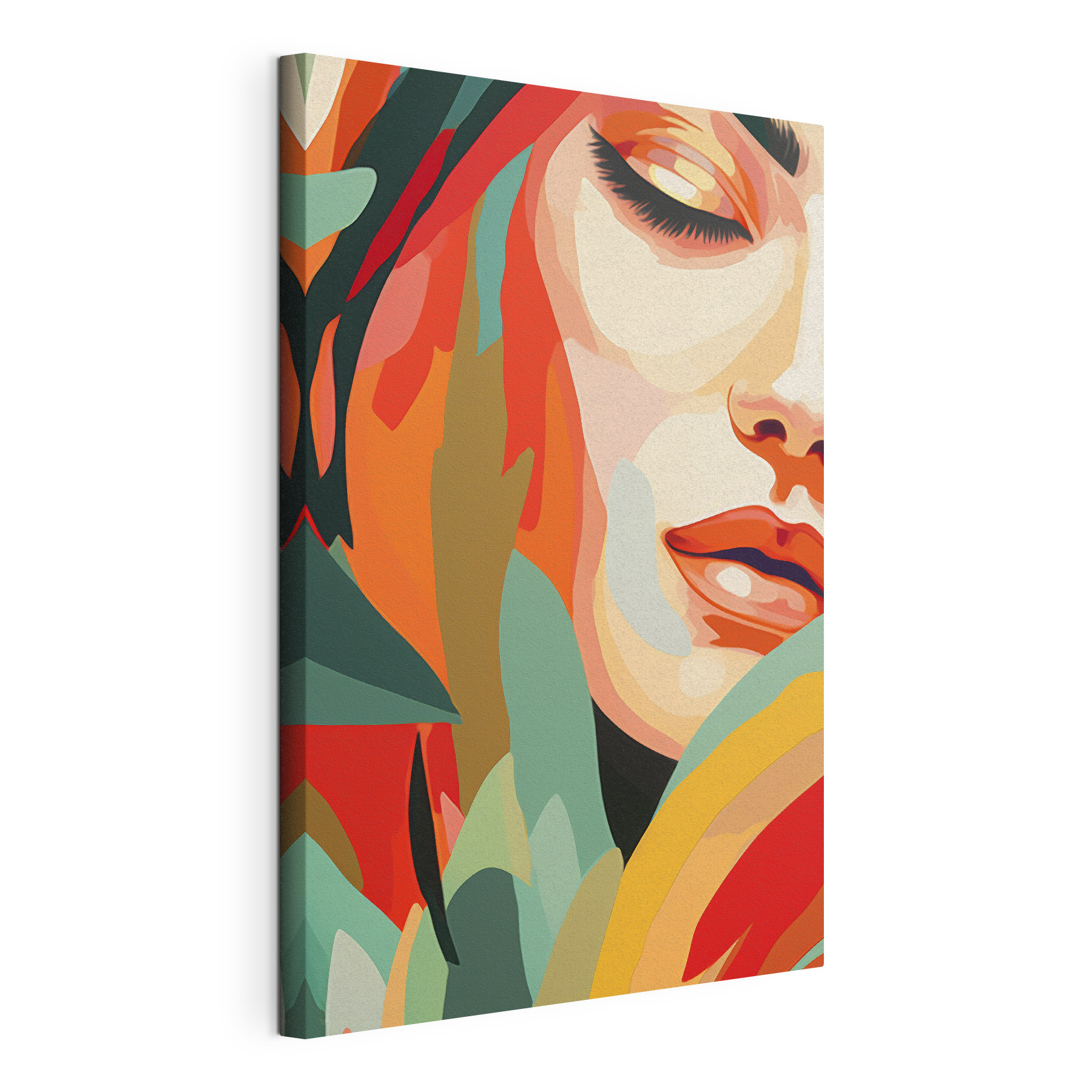 Woman's face with colorful leaves Woman's face with colorful leaves
