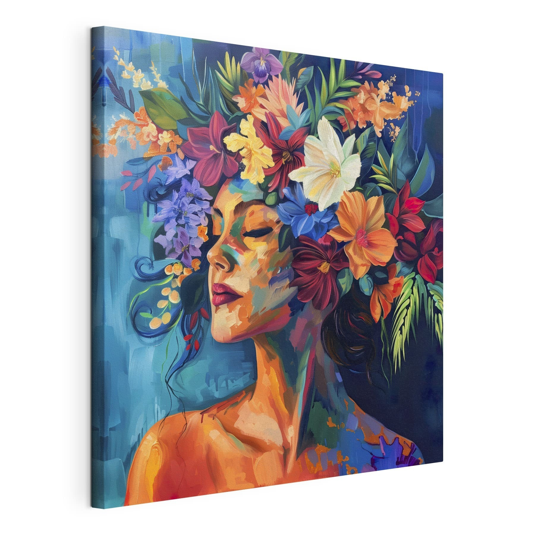 A painting of a woman with flowers in her hair A painting of a woman with flowers in her hair