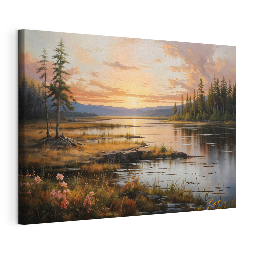 Landscape of a lake with a sunset