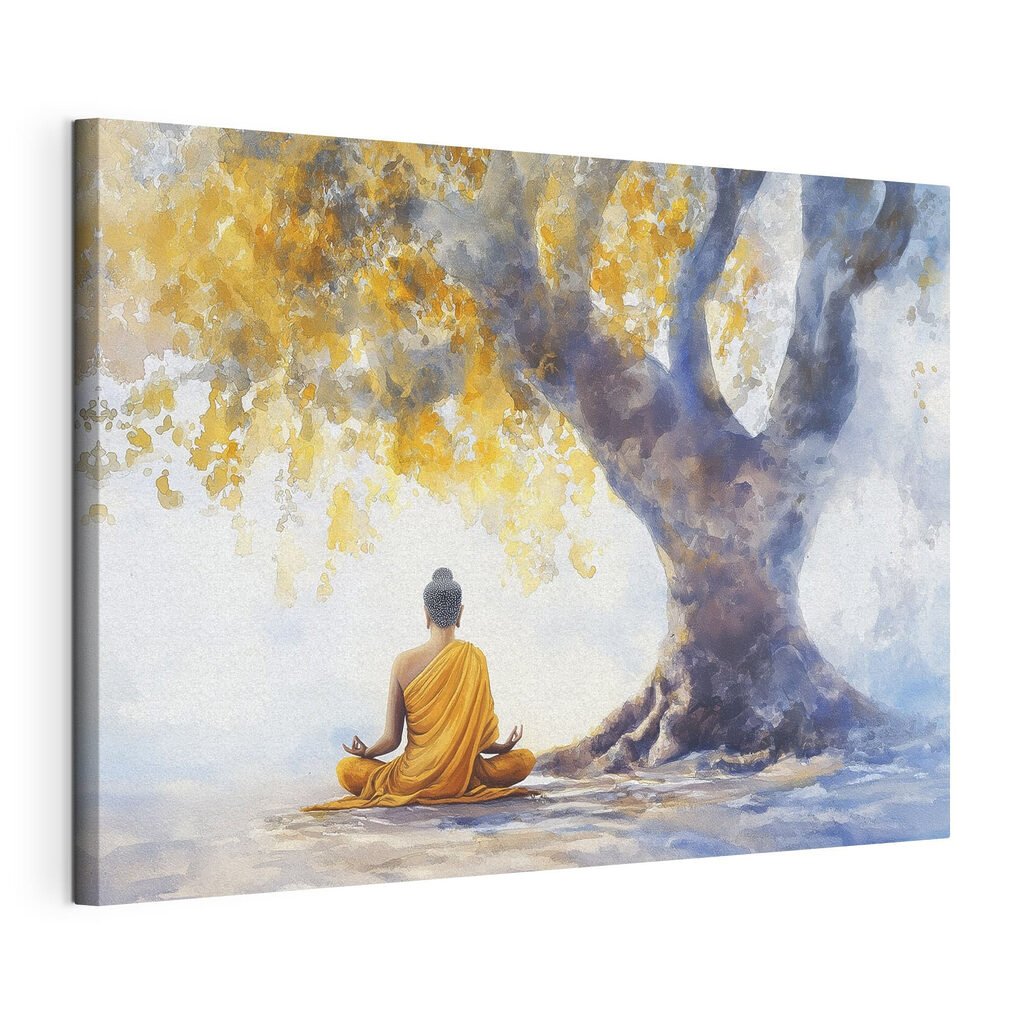 Painting of a person meditating under a tree Painting of a person meditating under a tree
