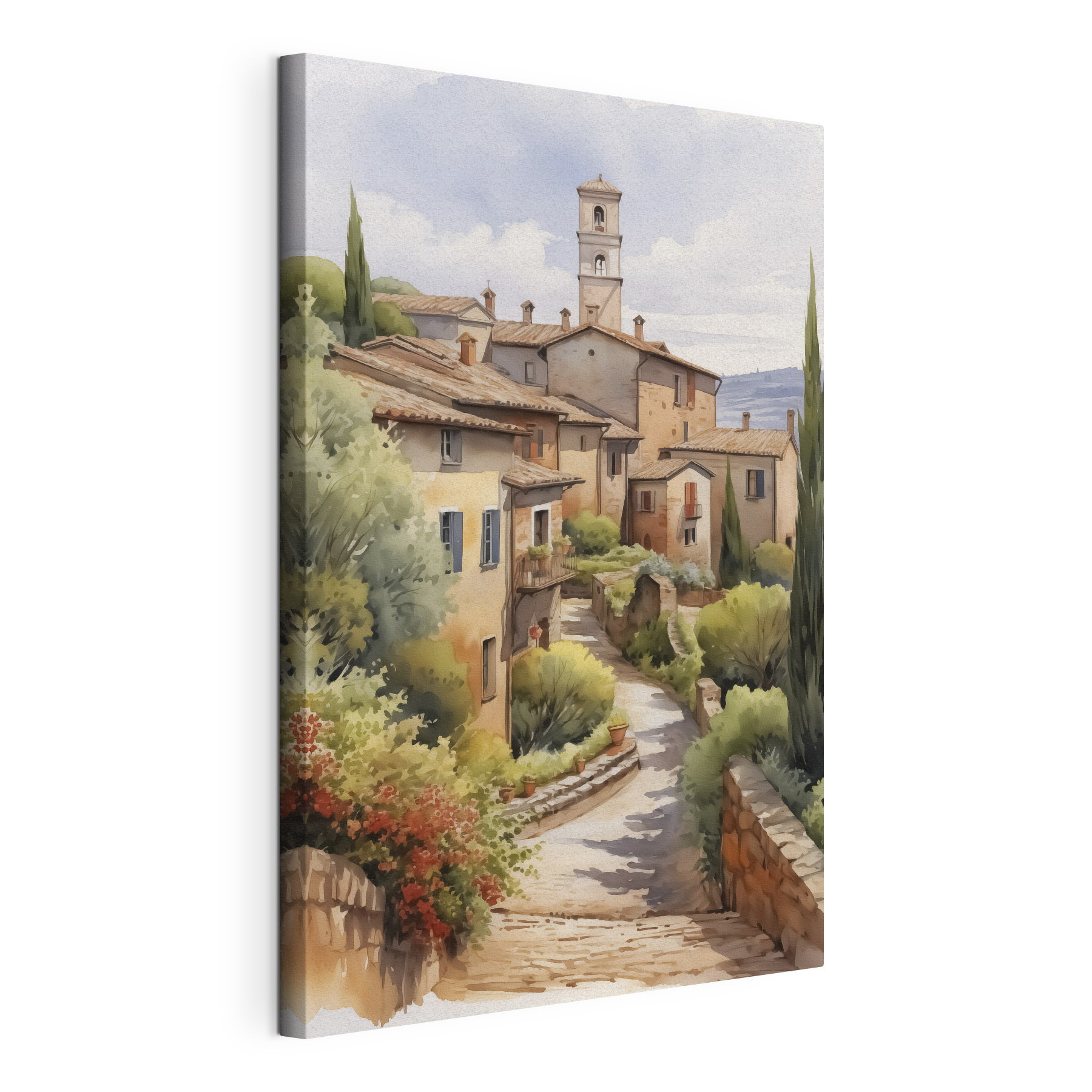 Watercolor painting of a village