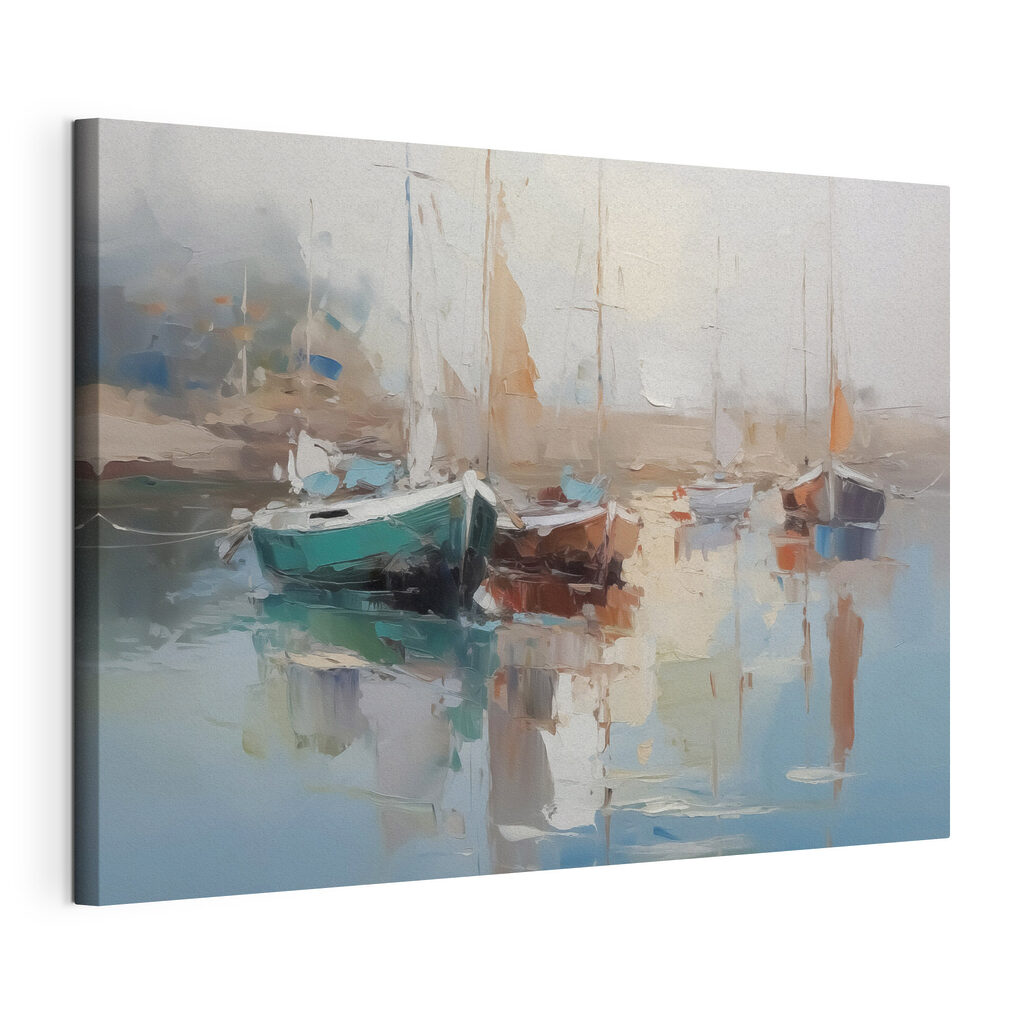 Painting of boats in a harbor Painting of boats in a harbor