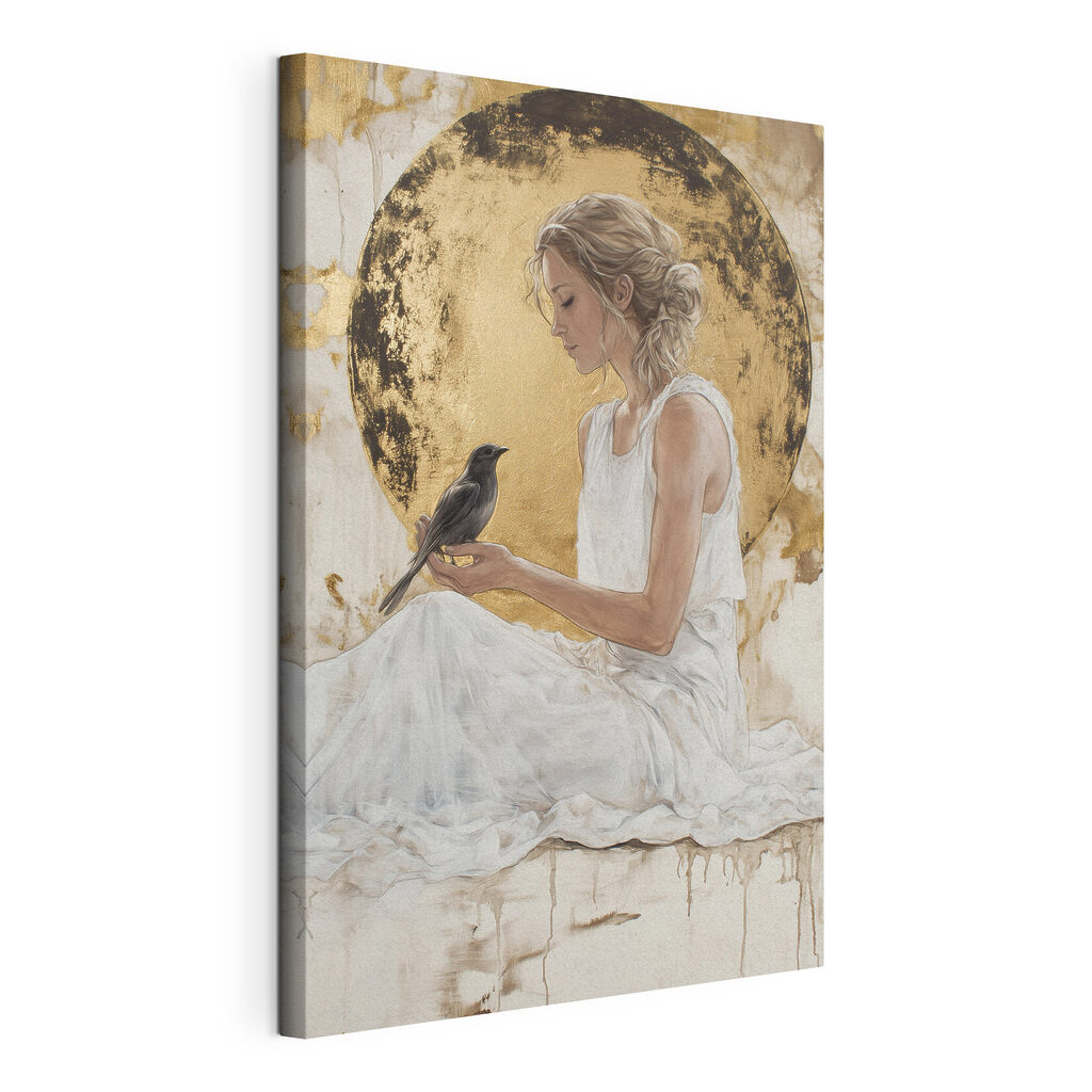 Woman in a white dress holding a bird Woman in a white dress holding a bird