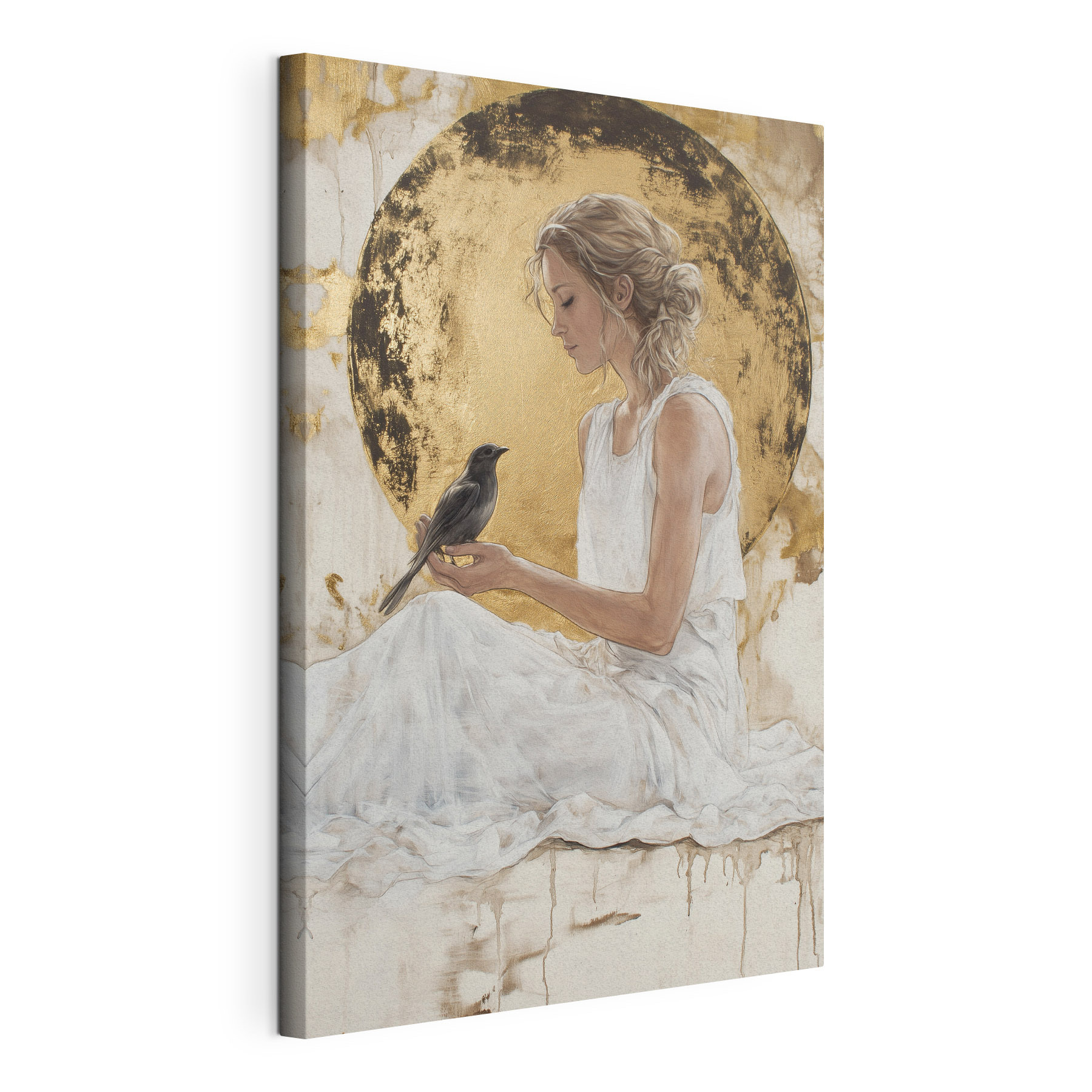 Woman in a white dress holding a bird Woman in a white dress holding a bird