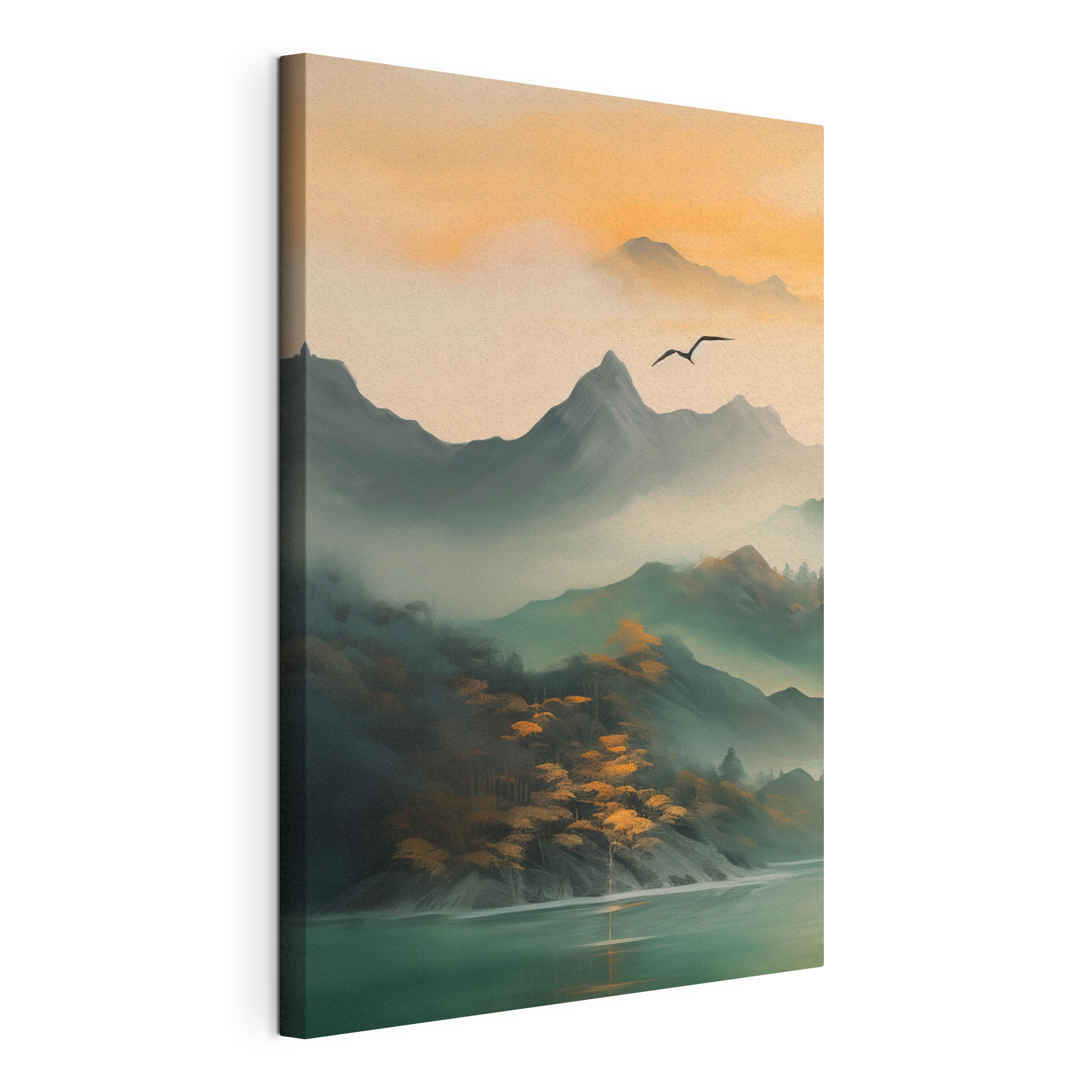 Bird flying over mountains