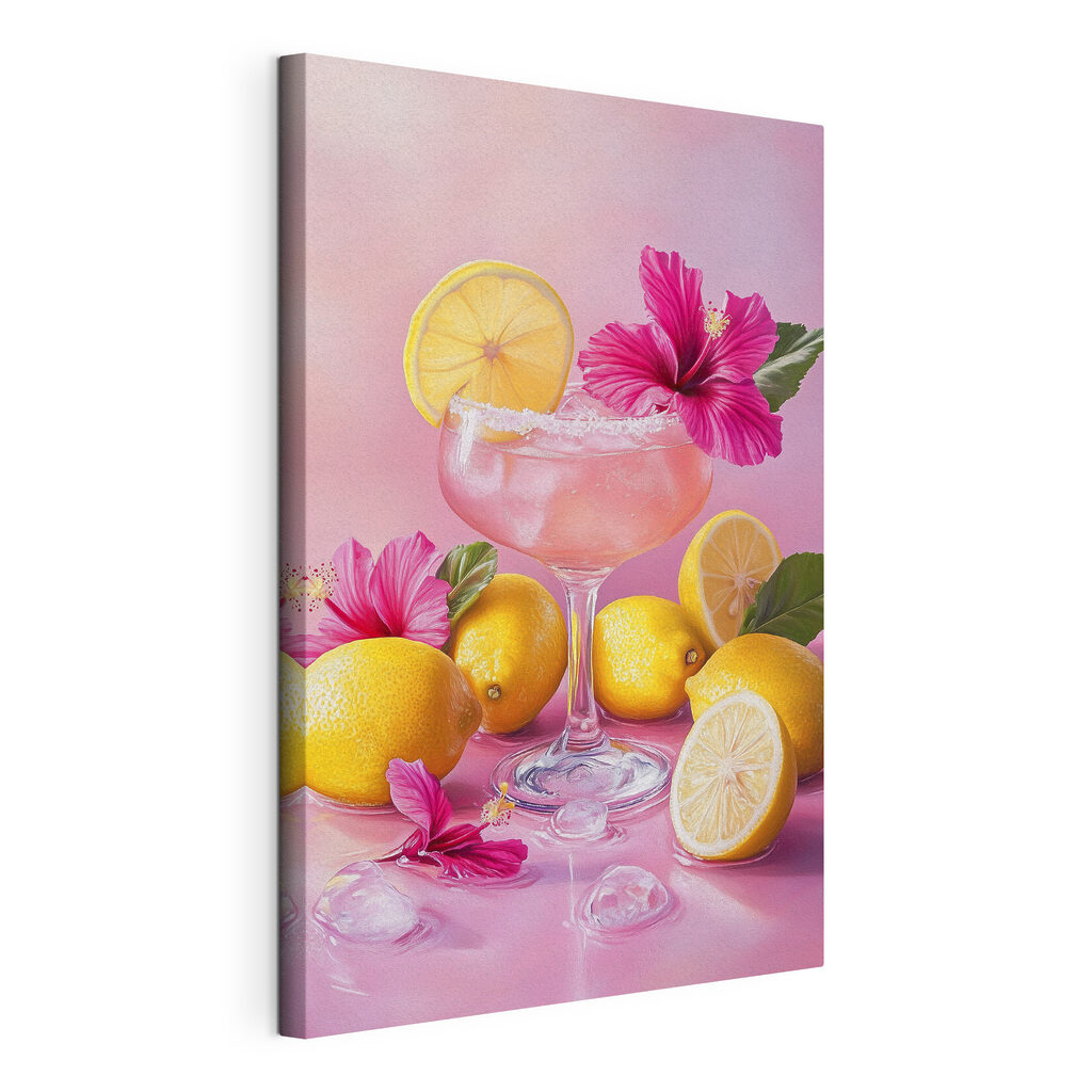 Glass with pink drink and lemons