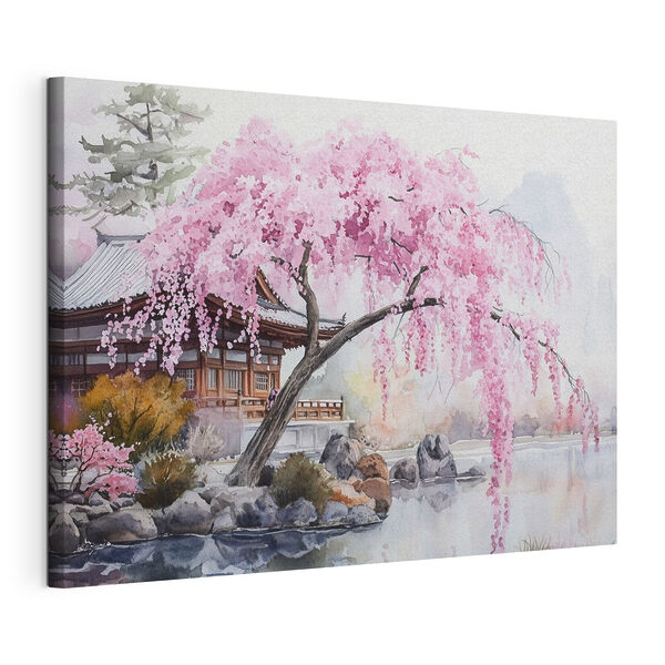 Картина Watercolor painting of a tree with pink flowers (Артикул: s44312)