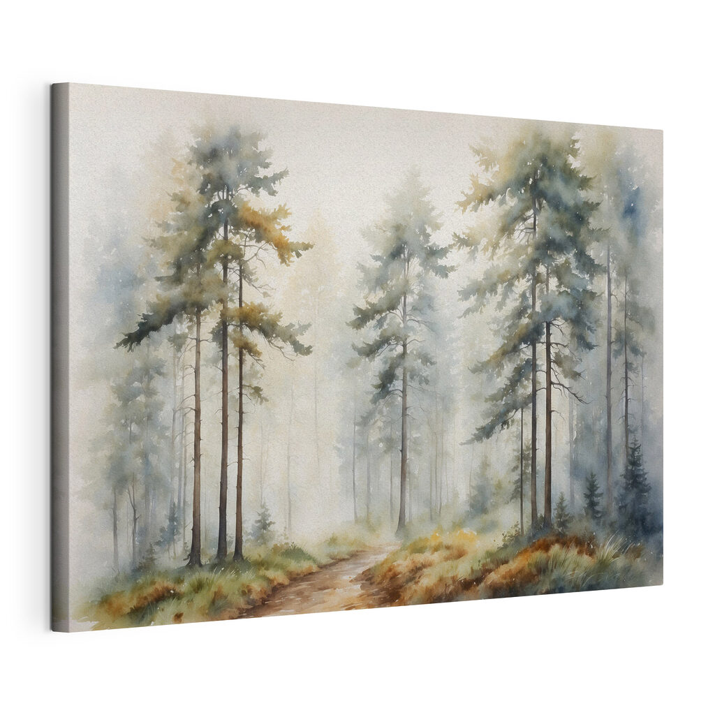 A watercolor painting of a forest