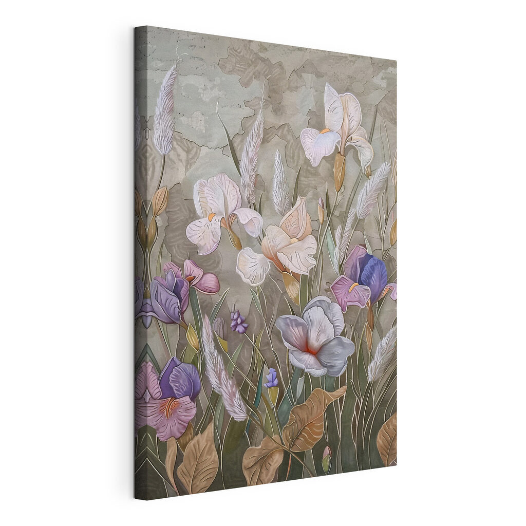 A painting of flowers and grass