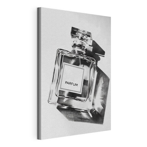 A black and white photo of a bottle of perfume A black and white photo of a bottle of perfume