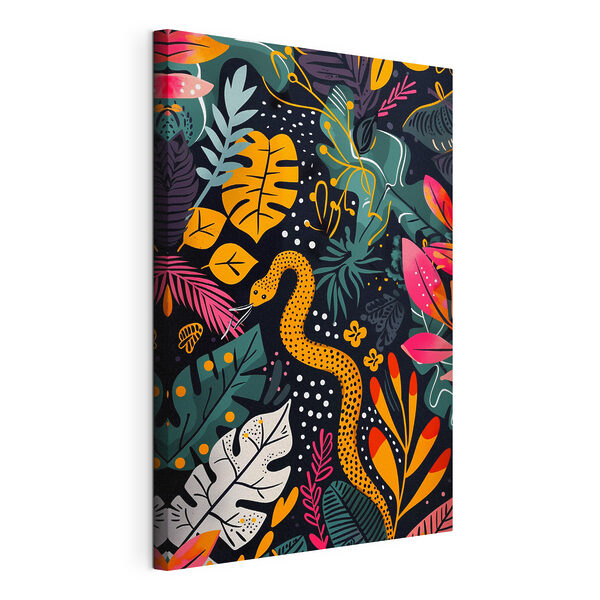 A colorful art of a snake and leaves A colorful art of a snake and leaves