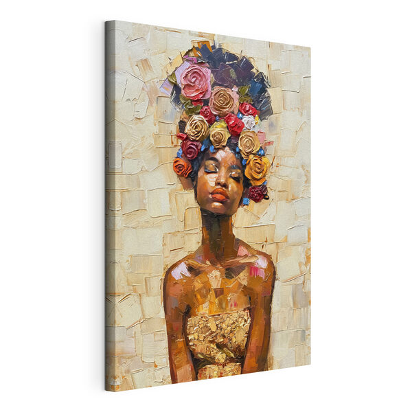 Painting of a woman with flowers on her head Painting of a woman with flowers on her head