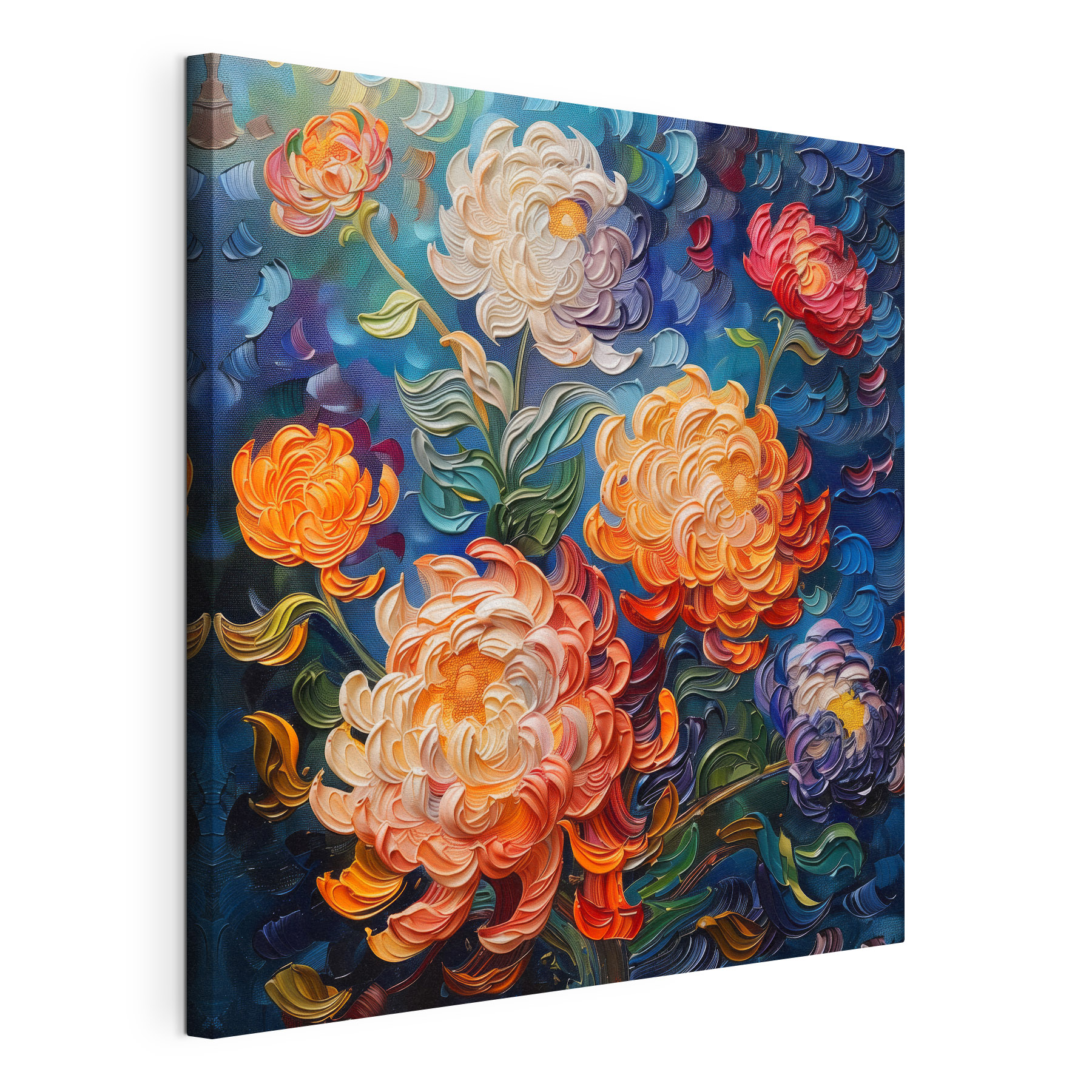 Painting of flowers on a blue background