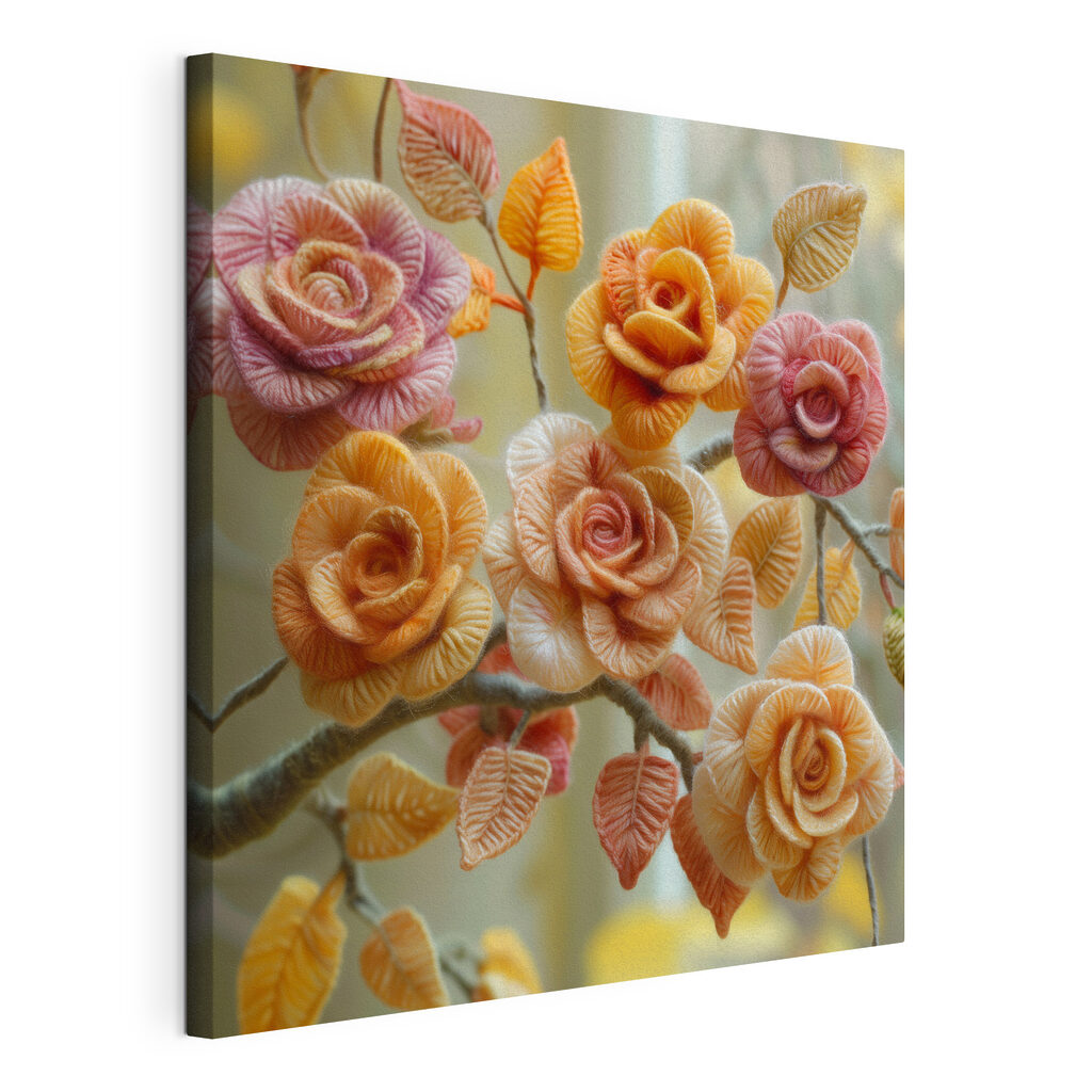 Colorful yarn flowers in bloom