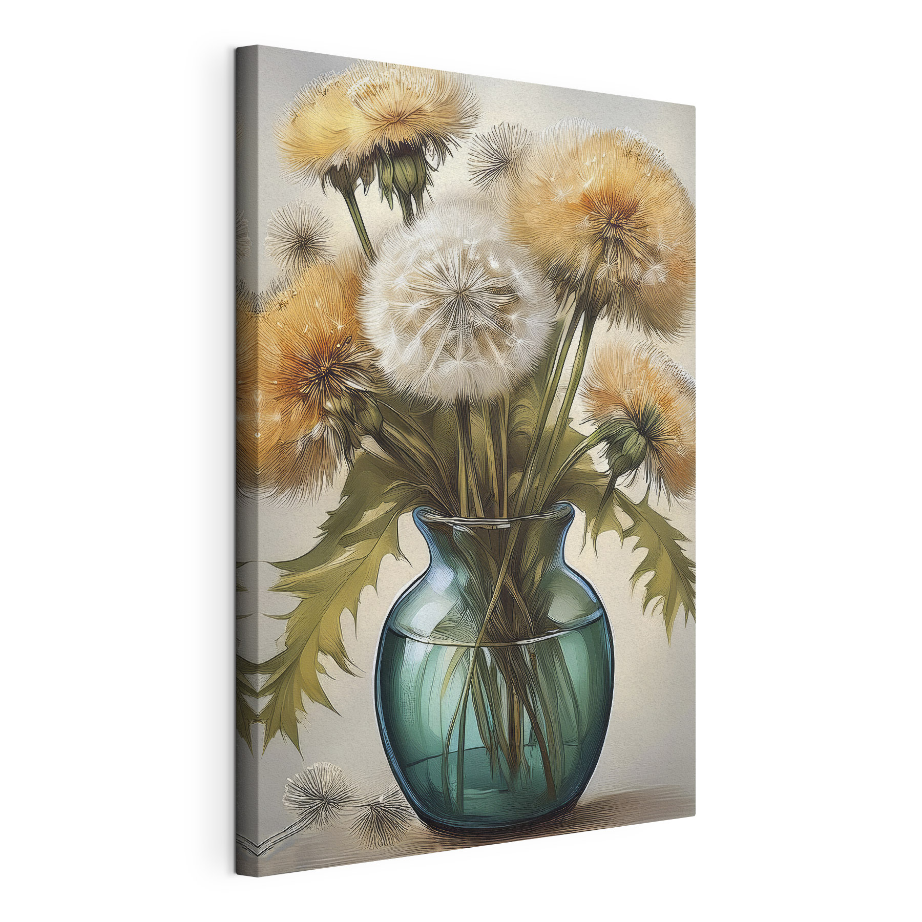 Vase with dandelions in it Vase with dandelions in it